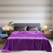 King Satin Sheet 106.3x96.85in, Solid Purple, Silk-Like Soft & Wrinkle-Resistant, Washable, 1pc