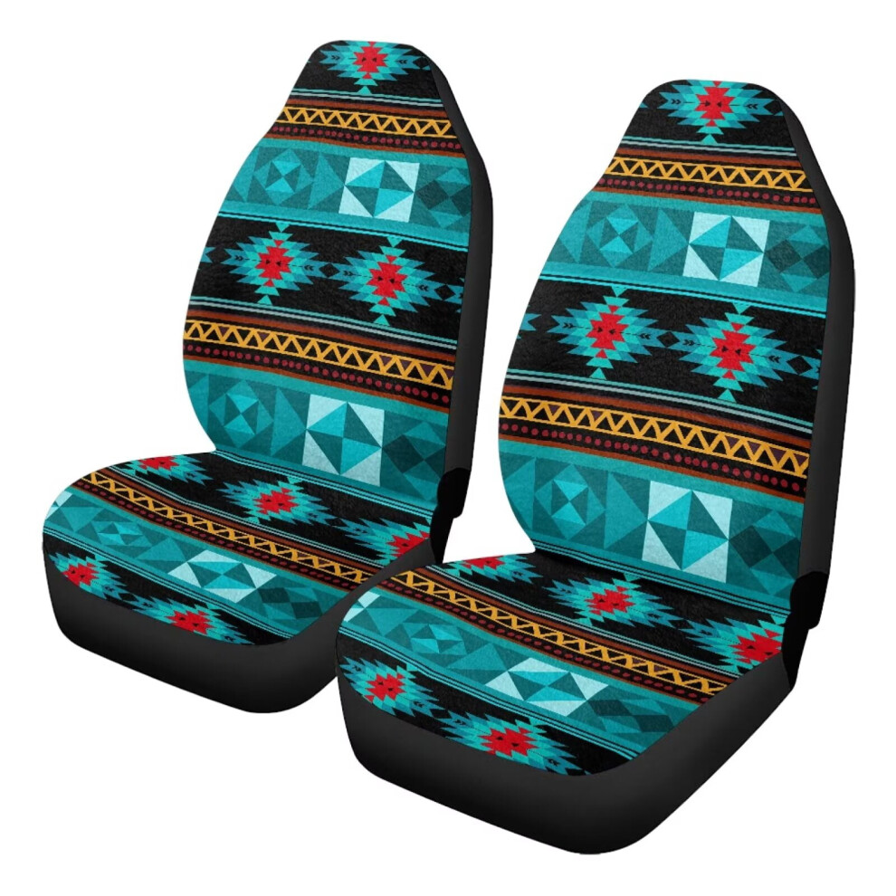 Aztec Car Seat Covers 2Pcs Universal Bucket Turquoise/Coral 939152730278