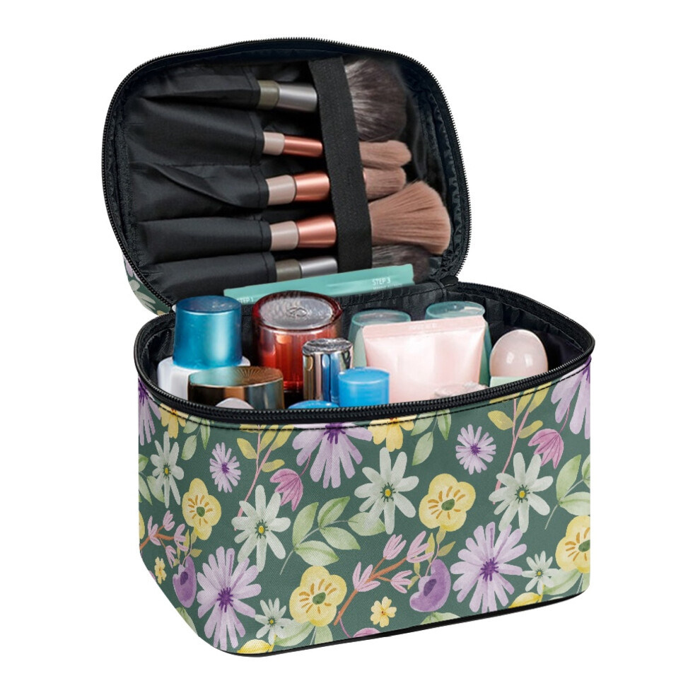 (8.86"x6.5"x5.9") Wide-open Cosmetic Bags Forest-inspired Vintage Floral Print with Large Capacity Door Room Essentials Travel Organizer