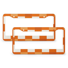 License Plate Frame Orange And White Checkered Funny License Plates 2 Pack Retro Gingham Style Aluminum Metal License Plate Cover Fits All Car