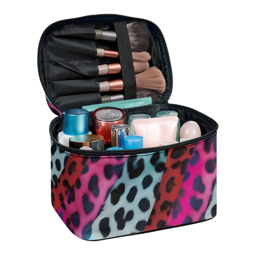 Zipper Storage Bag Cosmetic & Toiletry Organizer Polyester Zipper Makeup Brush Holder Bag, Leopard Print Design