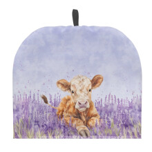Highland Cow Lavender Tea Cozies – Dust-Proof Polyester Teapot Covers with Hanging Ring, Easy Clean, Compatible with Standard Teapots