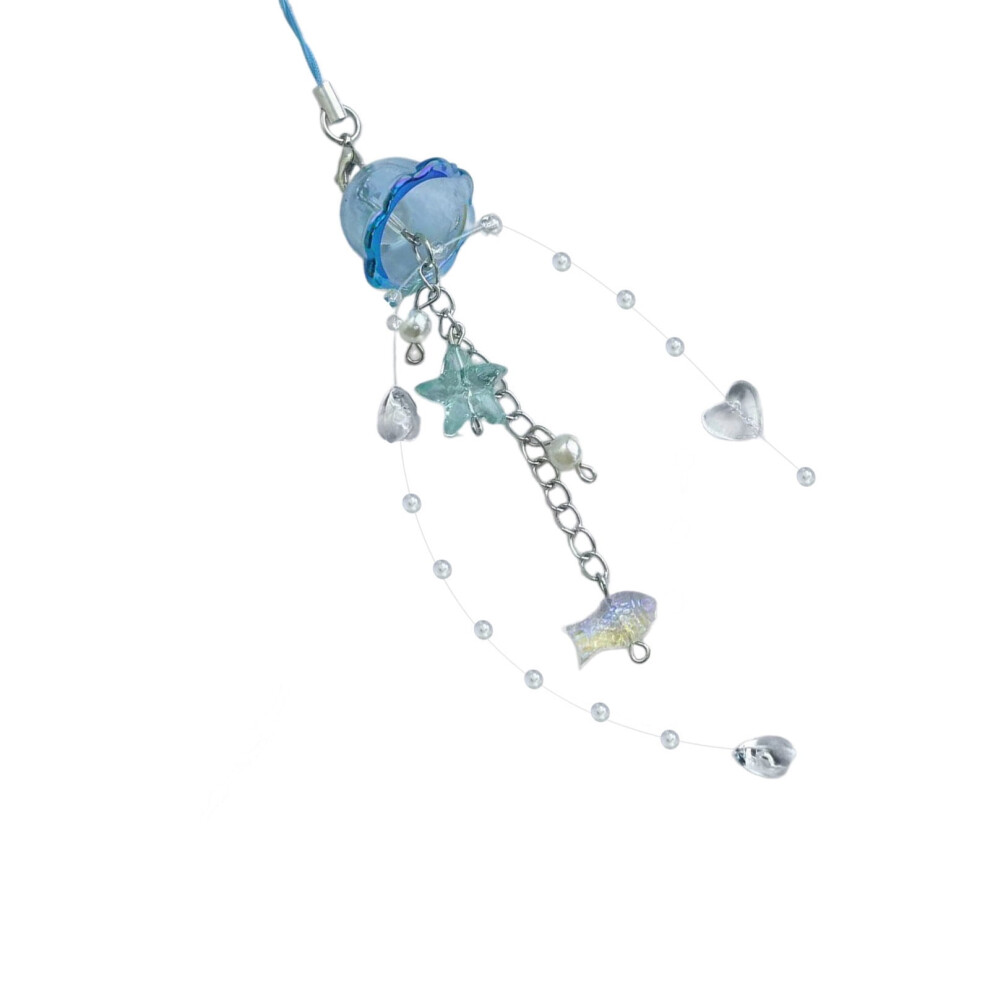 Feamos Keychain,Elegant Jellyfish Inspired Phone Charm Portable Keychain With Crystals Star And Pearls Accents For Phone Accessorizing 9422877963683