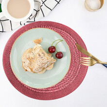 Woven Placemats Solid Color Placemats Insulation Mats Table Decoration Mats Suitable for Families Dinner Parties Easy To Clean Foldable (Wine)