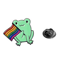Alloy Frog Brooch Badge with Rainbow Flag Pattern for Bag or Backpack Decoration