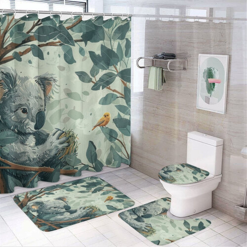 Ensemble rideau de douche Koala Oiseau imperméable 4 pièces