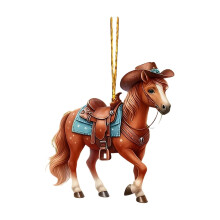 Brown Horse Ornament Western Rocking Angel with Cowboy Hat