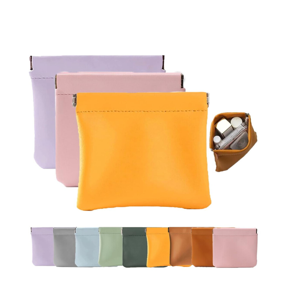 Leather Organizer Pouch with Snap Closure 4.7x4.7in Lambskin