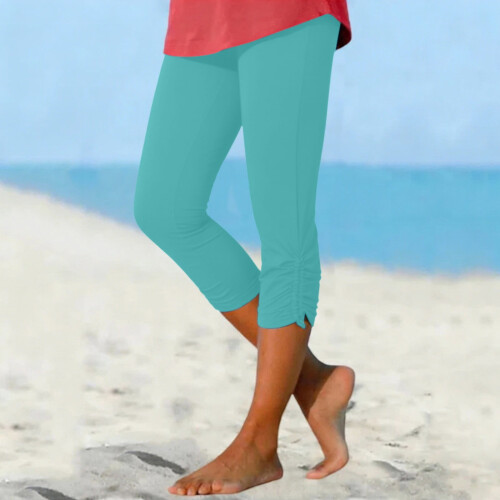 Women's Sky Blue Capri Leggings Lightweight Elastic 1