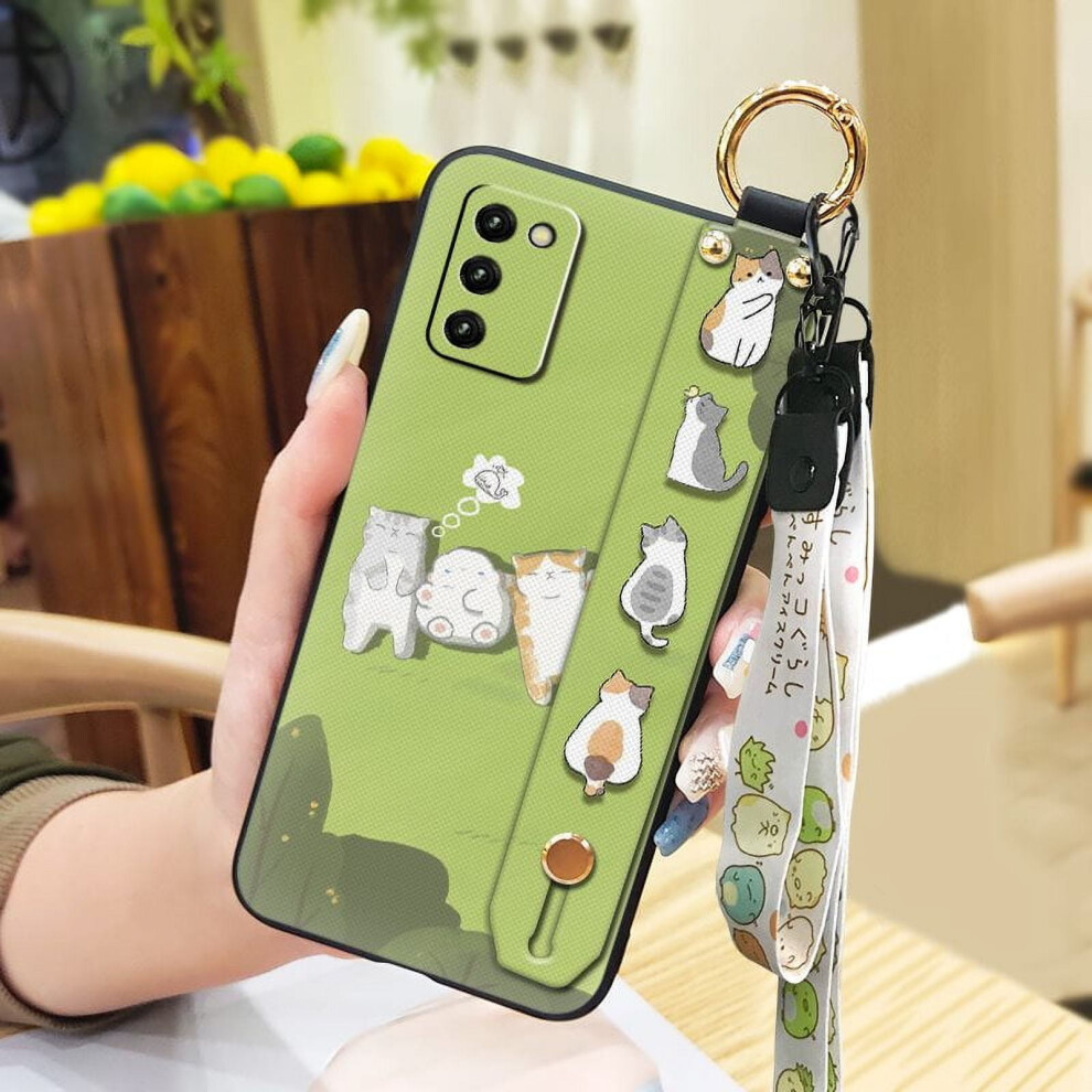 Cute Anti-Dust Waterproof Silicone Phone Case For Samsung Galaxy A03s Asian Version/Sm-A037f, With Ring, Wristband, Cartoon Design & Lanyard 9085618879355