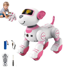 Chien robot interactif télécommandé pour les tout-petits, yeux LED, rechargeable et programmable, compatible avec les enfants de 3 à 9 ans.