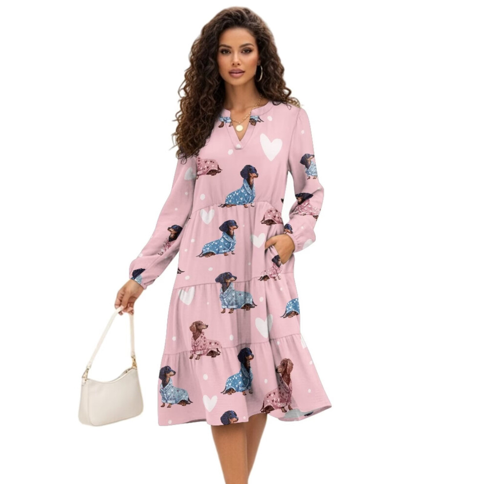 Women's V-Neck Long Sleeve Flowy Midi Dress Size S 975221523075