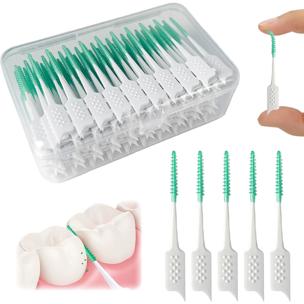 Green Soft Silicone Dental Floss Picks, Interdental Brush For Braces, Disposable Teeth Cleaner (, 160 Pcs)