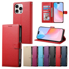 Leather Wallet Phone Case Compatible with iPhone 16 Pro Max, 15–11, XR, XS Max, 6–8 Plus – Card & Zipper Design