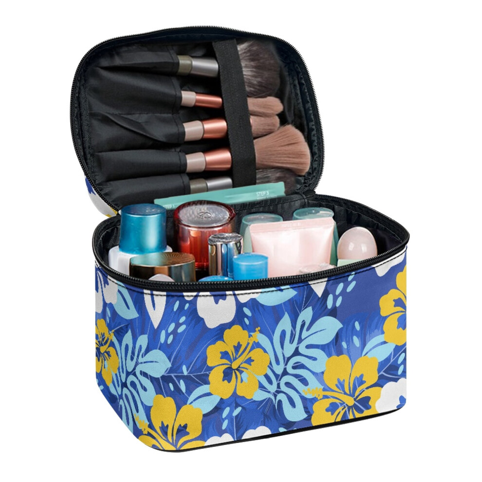 Makeup Organizer Bag with Brush Slots Floral Pattern
