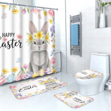 Easter Bunny Easter Eggs Shower Curtain Floor Mat 4-piece Set Home Bathroom Dry Wet Separation Partition Waterproof Shower Curtain