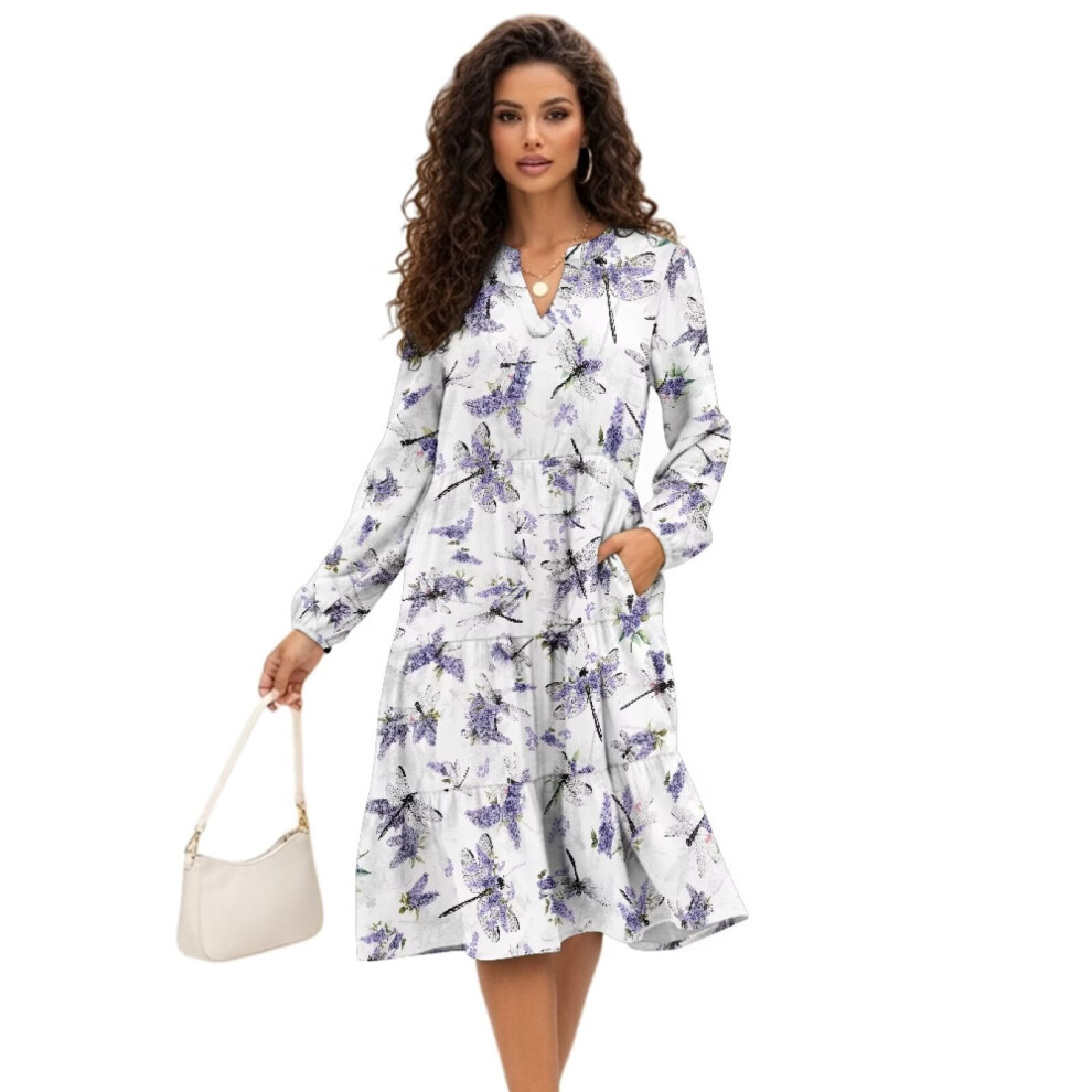 Women's Ruffled Tiered Long Sleeve Dress With Elastic Waist 975221523273