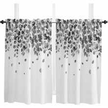 Eucalyptus Black Kitchen Curtains Rod Pocket 2 Panels 42x54