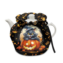 Halloween Black Cat Tea Cosy for Teapot – Double-Sided, Elastic & Drawstring, Fade-Resistant Pumpkin Design, Happy Halloween Decor