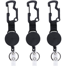 Heavy Duty Retractable Badge Holders Clip, 3 Pack with Multitool Carabiner & 25" Steel Cord – Compatible with Standard Badges