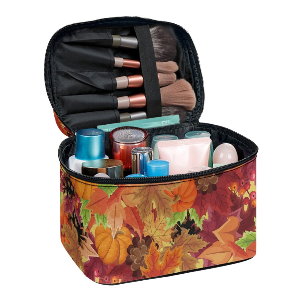 Maple Leaf Pinecone Pumpkin Portable Cosmetic Bag Case Makeup Brush Holder Storage Portable Cosmetic Makeup Bag Brush Slots Men and Women