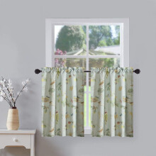 Sky_Blue Kitchen Tier Curtains, Birds & Trees Print, Country Rustic Style, Rod Pocket, 2 Panels, 30x36"
