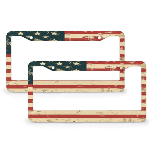 Vintage American Flag License Plate Frames 2 PCS