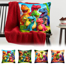 Cartoon Decor Throw Pillow Covers 20"x20" Dinosaur Linen Decorative Pillow Covers (4 Count)