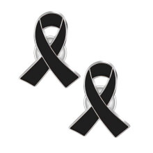 Black Elegant Ribbon Cancer Awareness Pin – 2PC Heart-Shaped Lapel Pin for Clothing, Bags, Gifts & Fundraisers (Bulk Multi-Color)