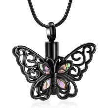 Butterfly Urn Necklace for Ashes – Moonstone/Abalone Shell Cremation Jewelry, Memorial Locket Compatible with Ashes