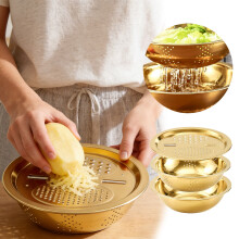 Germany Multifunctional Stainless Steel Basin, 5-in-1 Shredding & Drainage Chopping Basin, Strainer, Drain Basket, Rice Rinser, Food Grater –