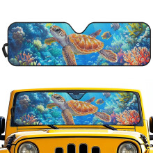 Ocean Turtle Print Windshield Sun Shade for Jeep Wrangler JL/JT (2018-2023), Foldable Heat Shield, Compatible with 4XE
