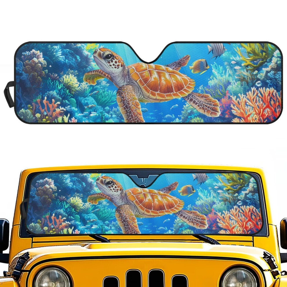 Ocean Turtle Print Windshield Sun Shade For Jeep Wrangler 9066521686049