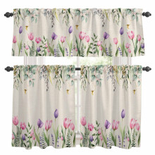 Spring Floral Kitchen Curtains and Valances Set Linen