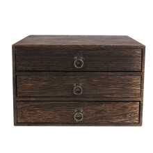 1Pc Drawer Type Storage Basket Home Organizer Box Wooden Sundry Holder (3 Layer)
