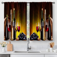 Wine Glass Kitchen Curtains – Rustic Farmhouse Short Cafe Tier Curtains, 2 Panels, 28"x24", Rod Pocket