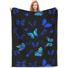 Blue Butterfly Soft Warm Throw Blanket Lightweight Flannel Fleece Bed Blanket Gift for Girls Boys Men Women Chair Couch(50*60inch)