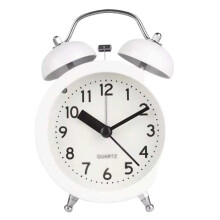 Round Analog Alarm Clock White Creative Alarm Clock for Bedroom Living Room Den School Dormitory Battery Operated Desktop Alarm Clock