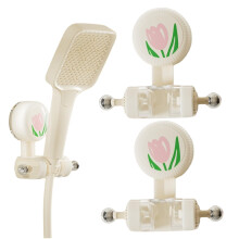 2Pcs Adjustable Suction Cup Shower Head Holder, Tulip Pattern, No-Drill Wall Mount, Reusable, Compatible with Most Shower Heads