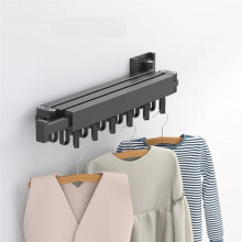Intrekbaar Droogrek voor Kleding, Opvouwbare Kledinghanger, Wandmontage, Binnen en Buiten, 3-Voudig met 18 Aluminium Ringen, B
