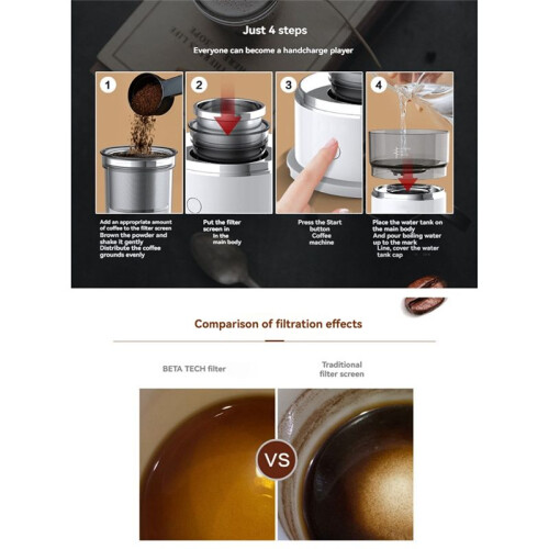 Portable Hand-Pressed Coffee Maker with Stainless Steel Filter Automatic Drip for Travel, Camping, Office 1