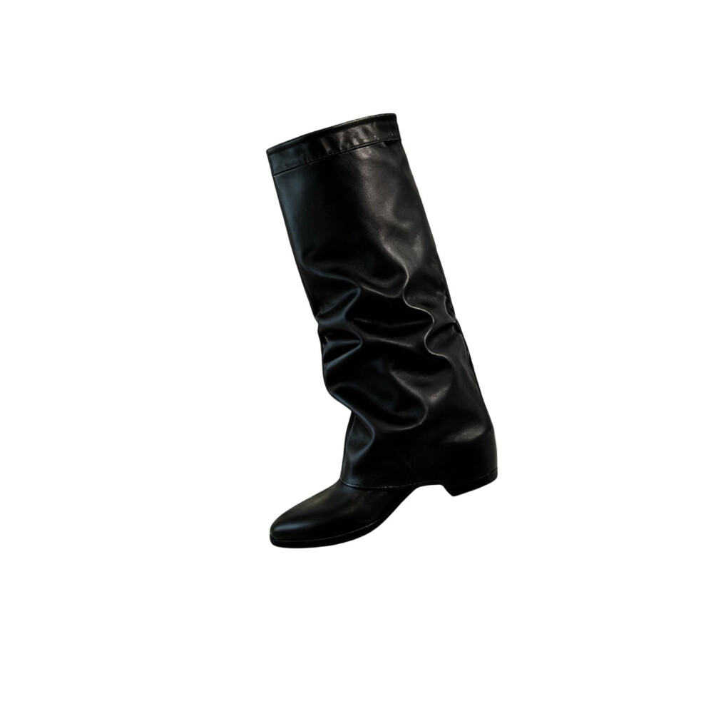 Willtoo Women's Slouchy Knee High Boots, Round Toe, Side Zipper, Motorcycle Riding Boot, Fold Over, Chunky Platform, Compatible With Western Style 9181073482922