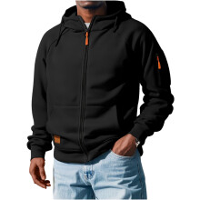 Men's Casual Long-Sleeve Zip-Up Hoodie Jacket, Black, Size M