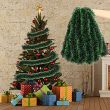 Green Tinsel Garland 78.7in for Christmas Tree, Indoor Decor, Holiday & Disco Party – Compatible with Xmas Decor