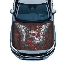 Elastic Car Hood Cover with Red Rose, Butterfly & Skull Design – Removable Universal Protector for SUV, Sedan, Truck, Pickup – Compatible with All