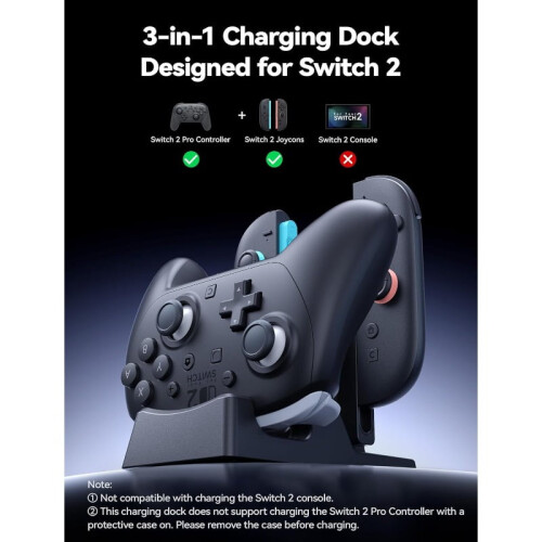 Switch2JoyCon (2025) Ladestation, Controller-Ladegerät kompatibel mit Switch2JoyCon und Pro Controller mit LED-Anzeige 1