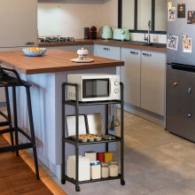 3-Tier Movable Kitchen Storage Rack with Wheels, Floor-Standing Microwave & Seasoning Organizer – Compatible with Standard Kitchens