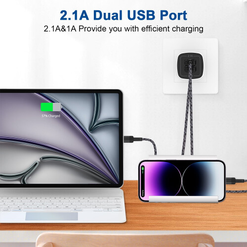Συμβατό με το iPhone Charger Block, τον προσαρμογέα τοίχου 2.1A Dual USB + 2 καλώδια 10ft – Γρήγορη 1