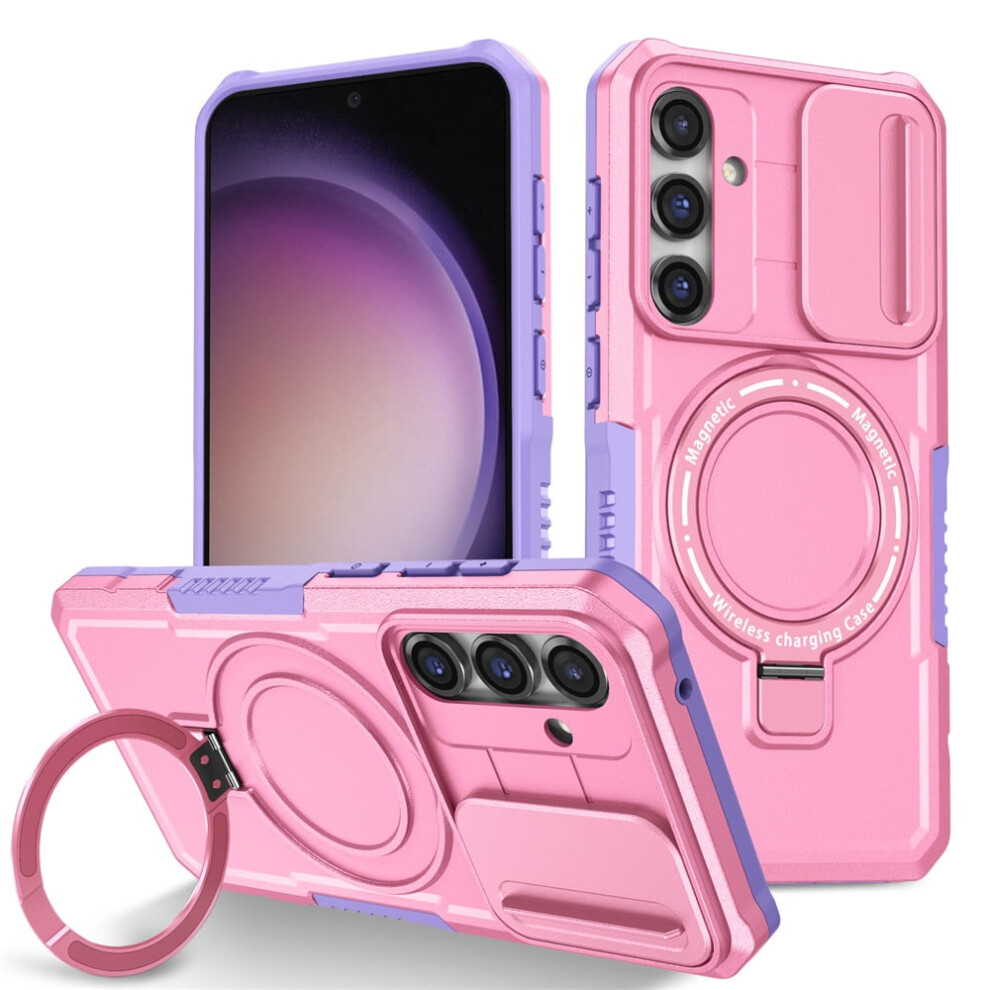 Shockproof Case For Samsung Galaxy S23 Fe 6.4" Â Sliding Camera Cover, Magsafe Compatible, Hidden Kickstand & Ring Holder Pink 9313598248817