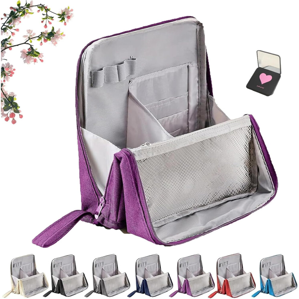 Large Capacity Standing Makeup Bag, Waterproof Oxford Cloth Organizer with Compartments, Portable Toiletry Bag for Makeup & Brushes